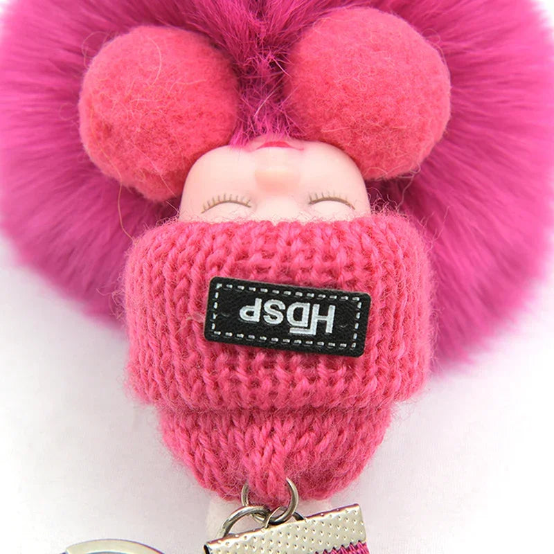 Pompom Sleeping Baby Keychain