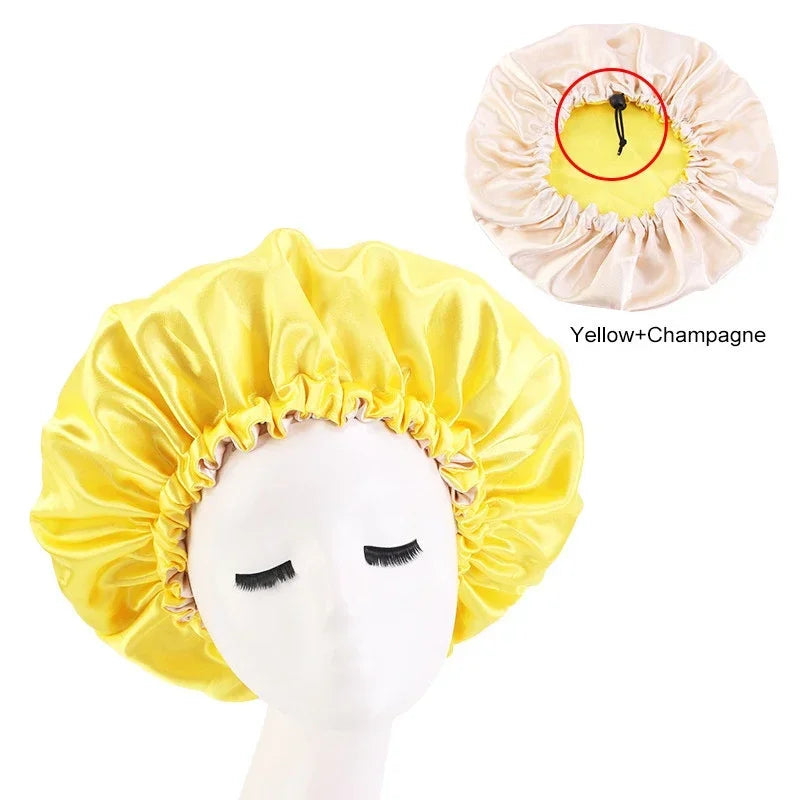 Reversible Satin Hair Caps Bonnets Double Layer Adjust Headwear Curly Hair Cover Hat For Sleeping Women Styling Accessories