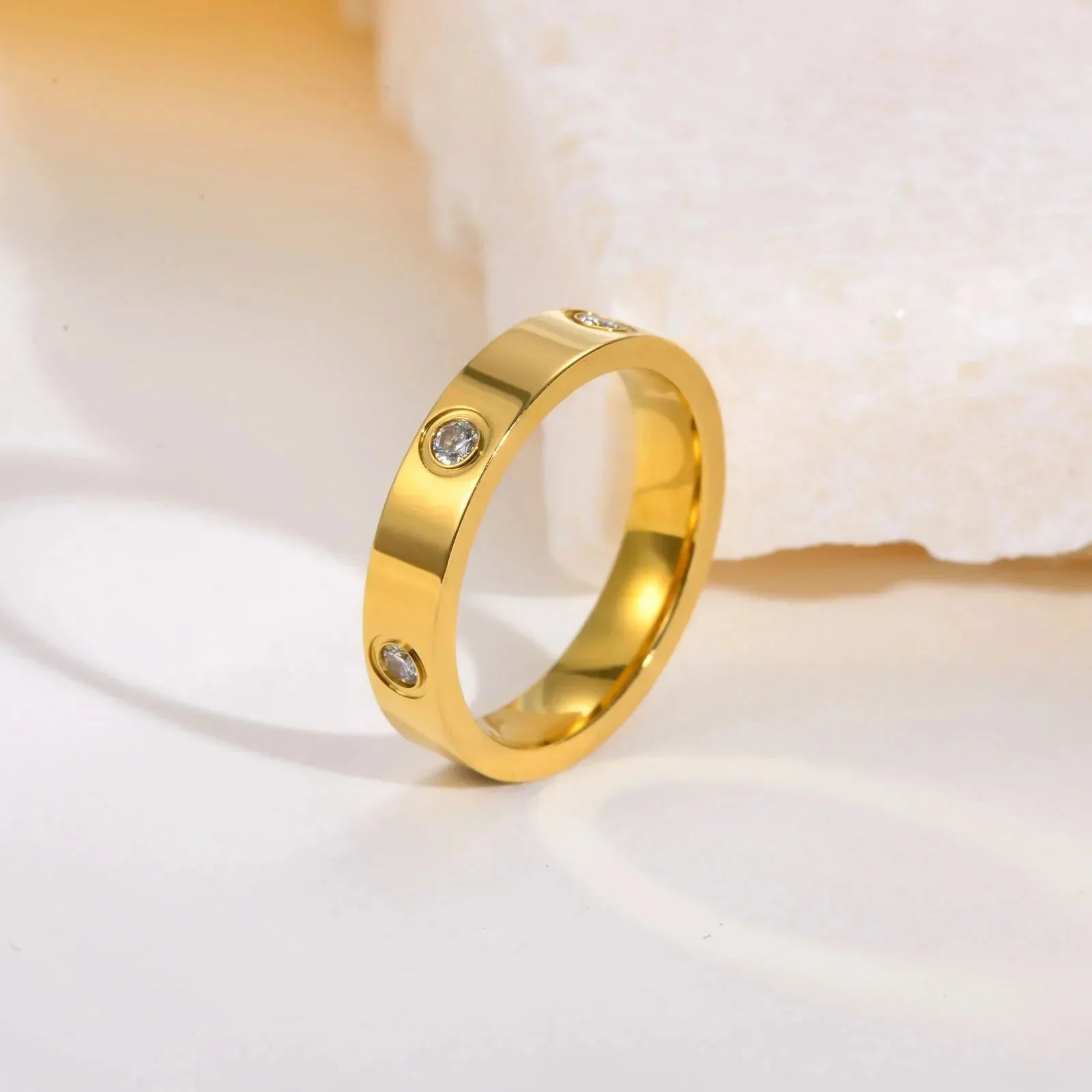 Dainty Cubic Zirconia Love Promise Rings For Women, Gold Plated Stainless Steel Wedding Band Jewelry To Girls Lover