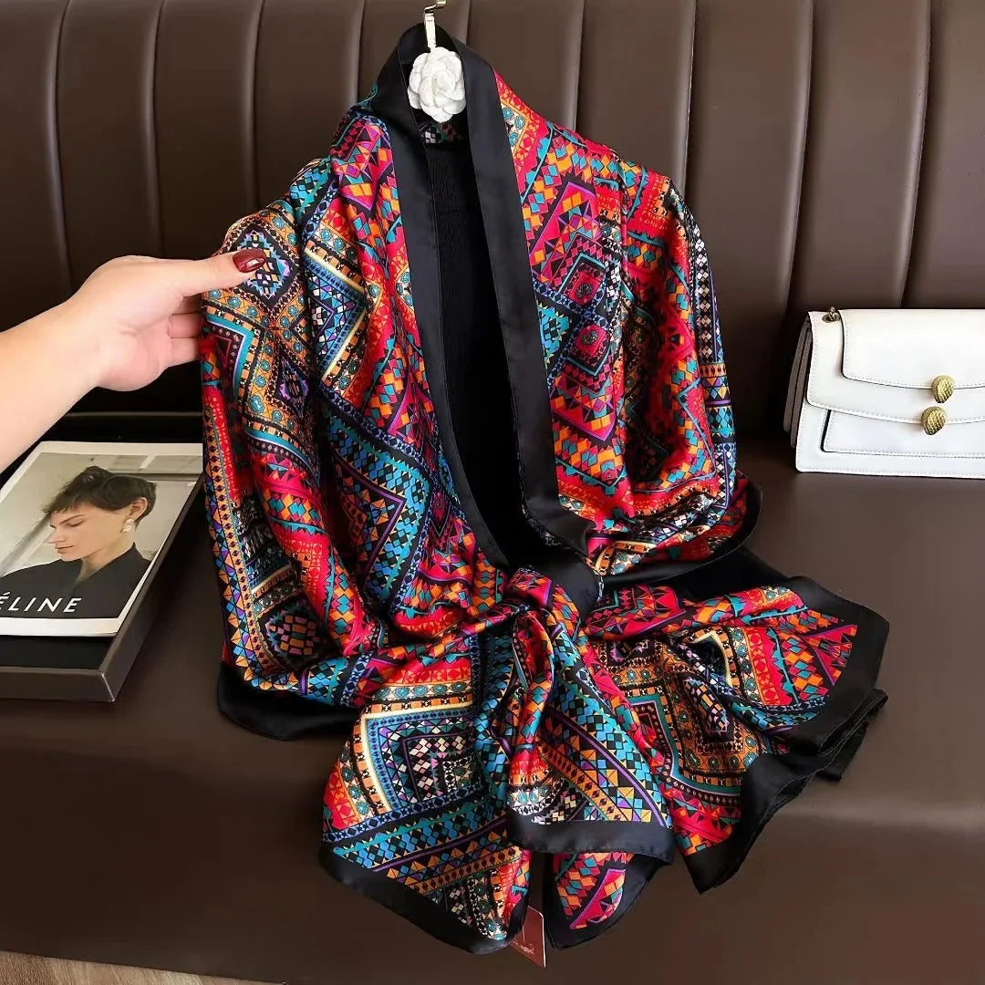 180*90cm Luxury Brand Spring Summer Autumn Women Clothing New Fashion Color matching printed silk scarf lady popular turba