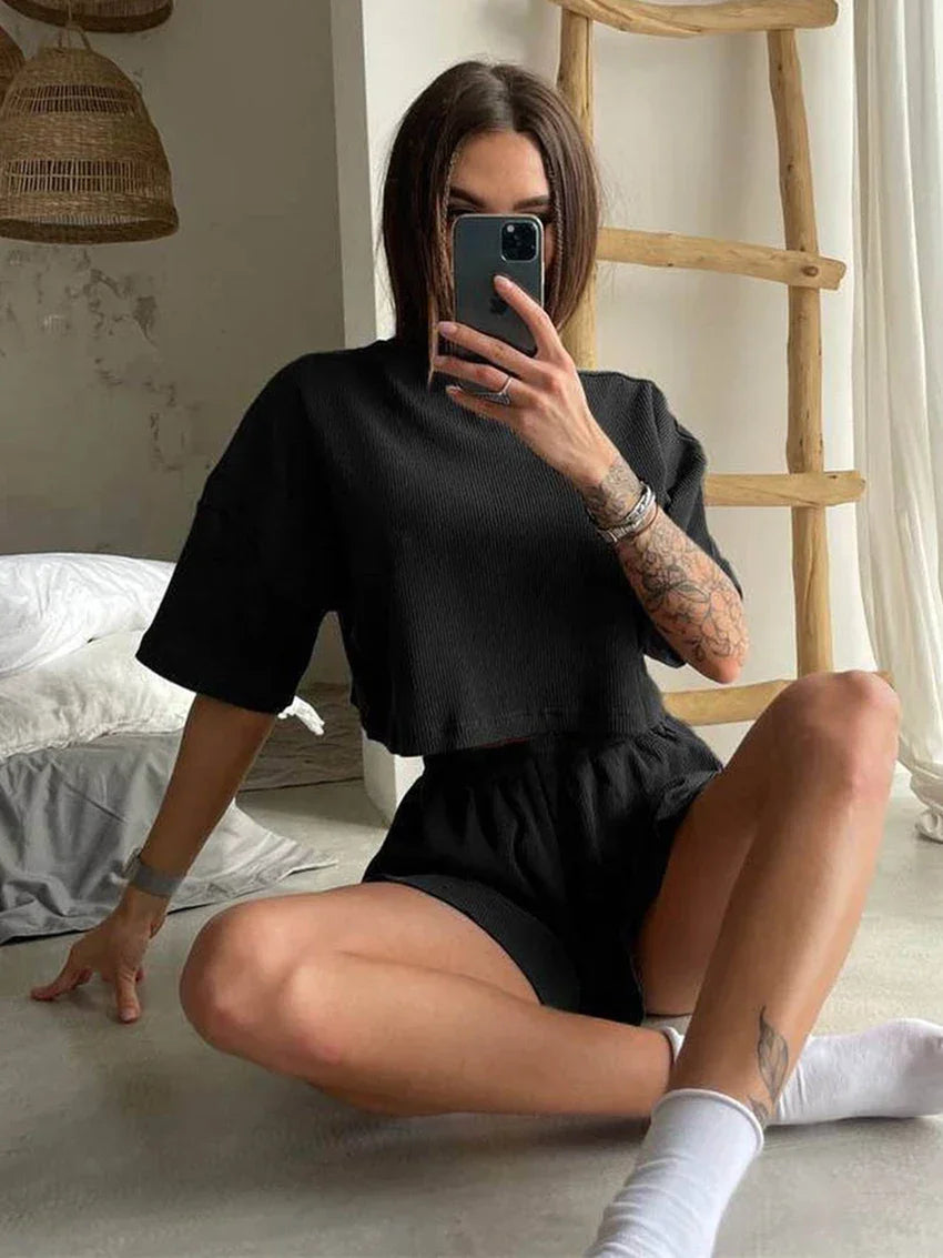Casual Short Sleeve Top & Shorts Sleepwear