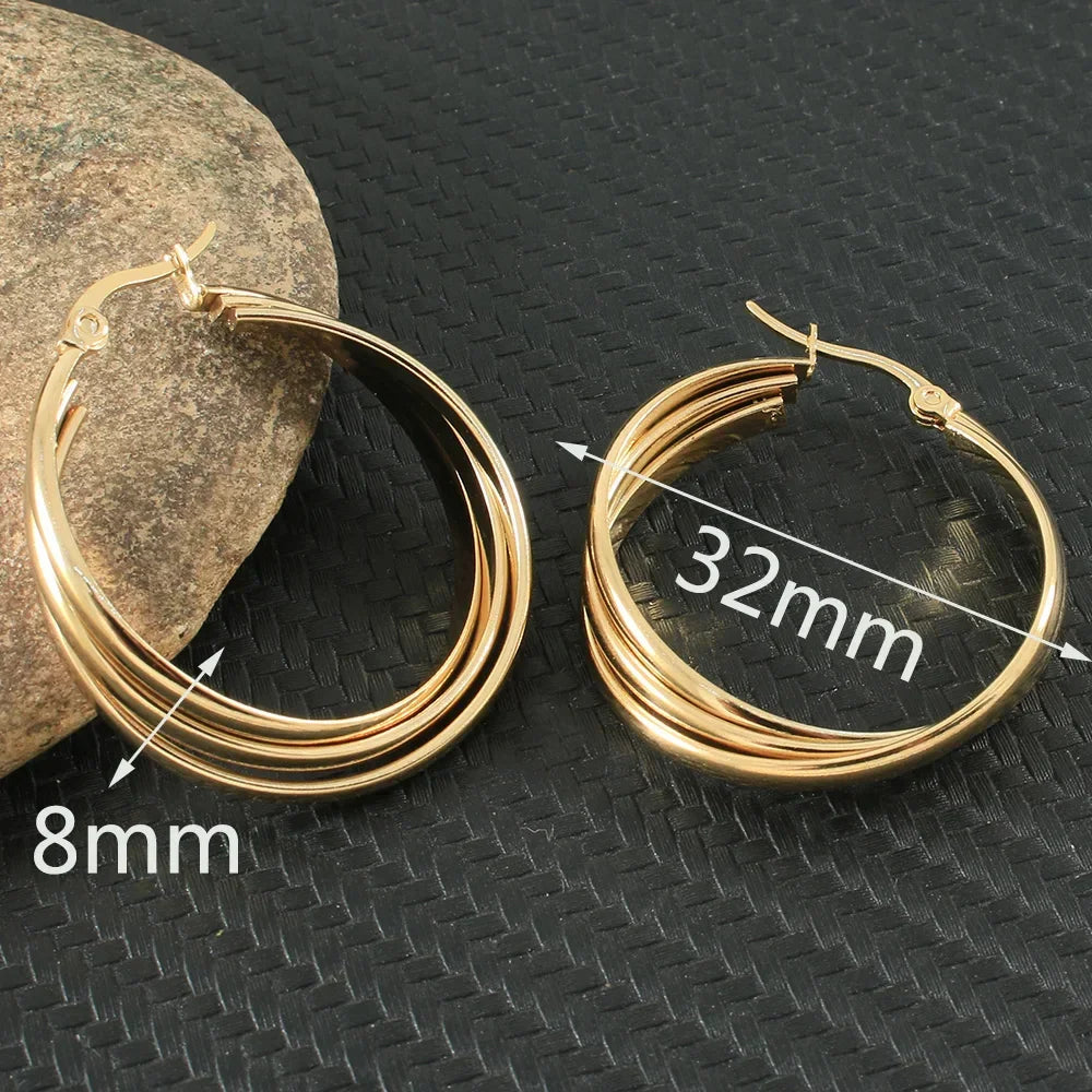 Newest Gold Color Fashion Stainless Steel Jewelry Simple Hoop Earrings Personality Bijoux En Acier Inoxydable Femme EFGZCBEP
