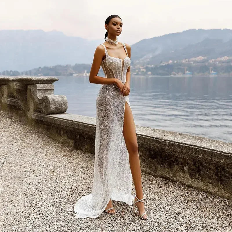 Mermaid Sweetheart Glitter High Split Bridal Dress