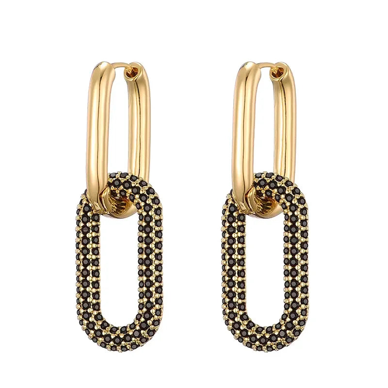 LOVBEAFAS Brand Gold Color Geometric Oval Rectangle Hoop Earrings For Women Zircon Wedding Jewelry Elegant Female Dangle Earings
