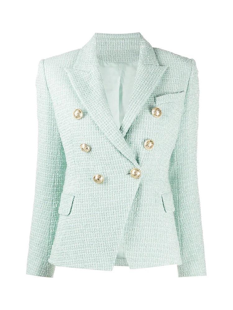 Lux Designer Tweed Blazer In Mint Green