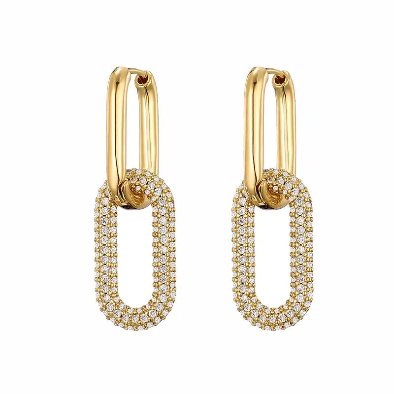 LOVBEAFAS Brand Gold Color Geometric Oval Rectangle Hoop Earrings For Women Zircon Wedding Jewelry Elegant Female Dangle Earings