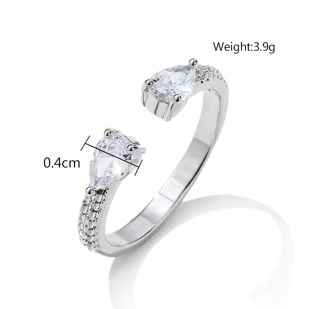 ZAKOL Korea Shiny Cubic Zircon Leaf Shape Open Rings for Women Fashion Geometry Crystal Finger Ring Anillos for Party Jewelry