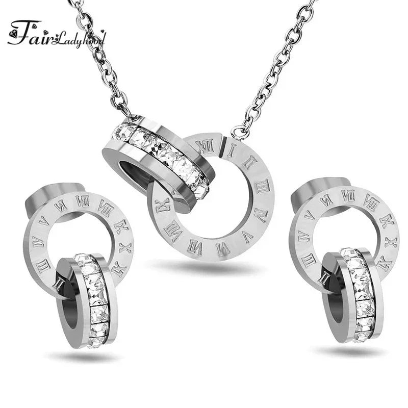 Empress Stainless Pendant Necklace & Earrings Set