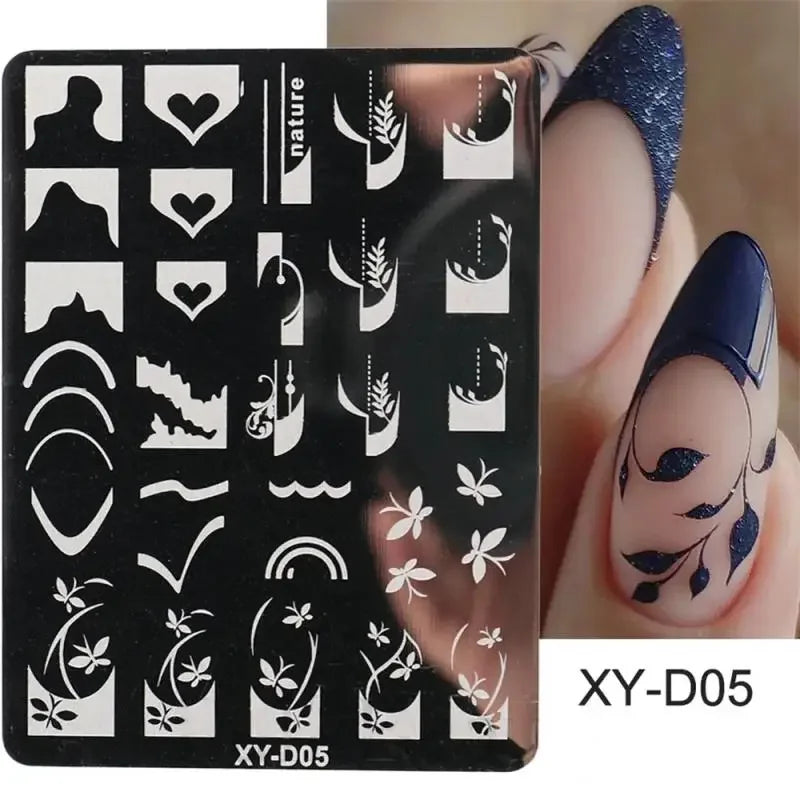 French Line Tips Nail Stamping Plates Stencil Forms Geometry Flowers Leaf Nail Art Stamp Templates Gel Polish Printing Plate