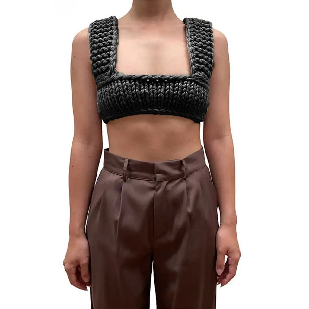 Fairy Grunge Crochet Knitted Crop Top Sleeveless Hollow Out Tube Vest 2000s Women Crochet Tanks Streetwear