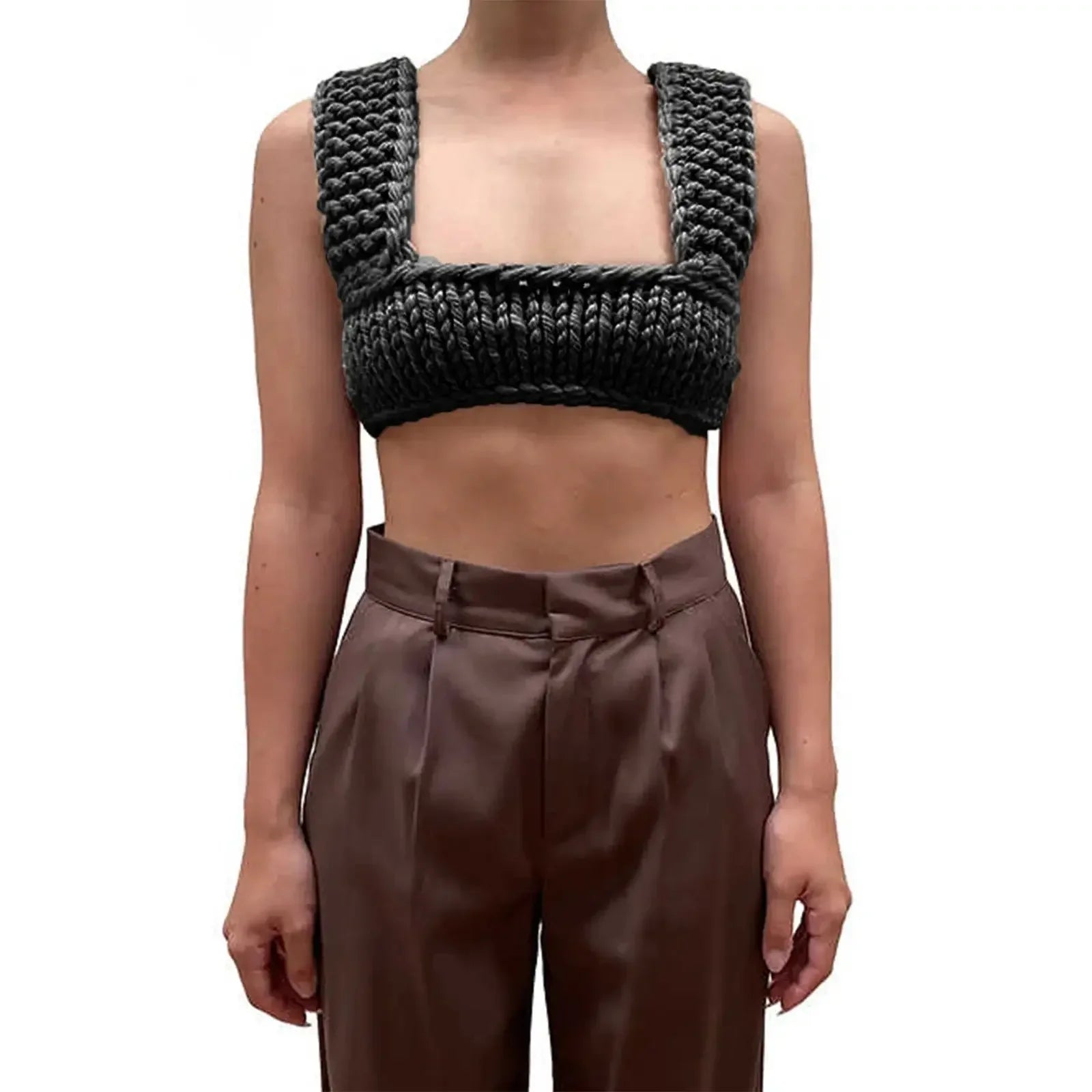 Fairy Grunge Crochet Knitted Crop Top Sleeveless Hollow Out Tube Vest 2000s Women Crochet Tanks Streetwear