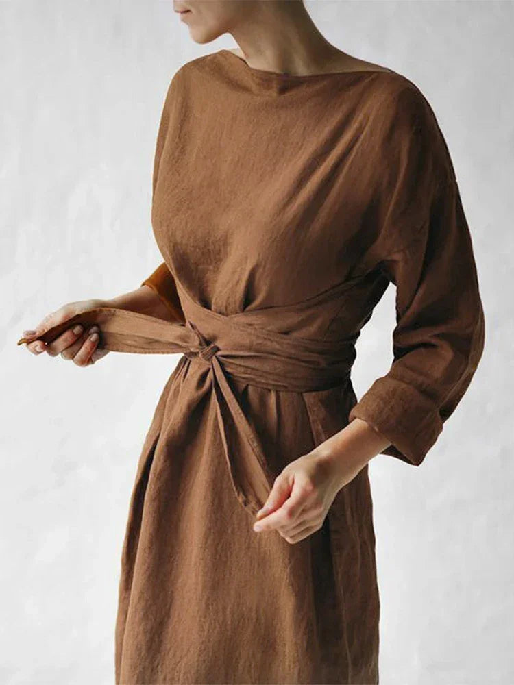 Janet Long Sleeve Linen Dress
