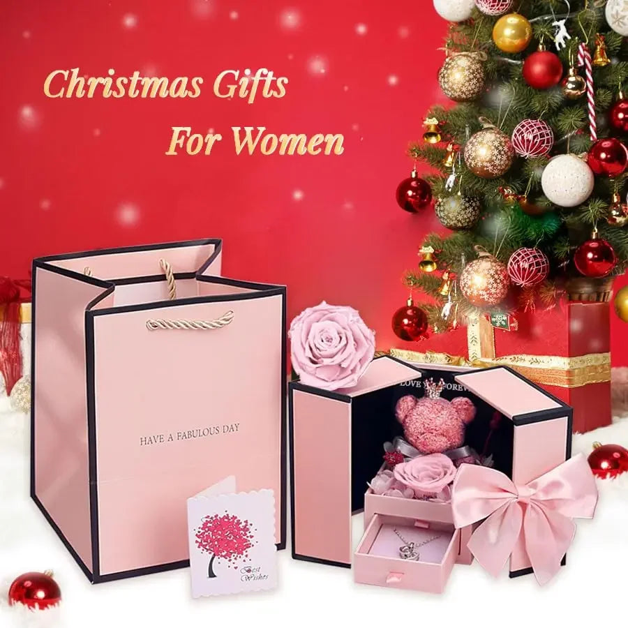 Eternal Rose Bear Box with Necklace