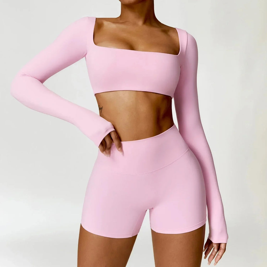 2PCS Yoga Set Women Gym Long Sleeve Sports Suits Fitness Bra Crop Top Workout Clothes Female Athletic Wear Legging Sportswear
