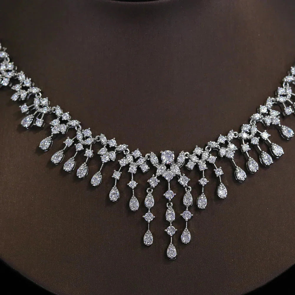 Luxury Cubic Zircon Necklace Earrings Bridal Sets