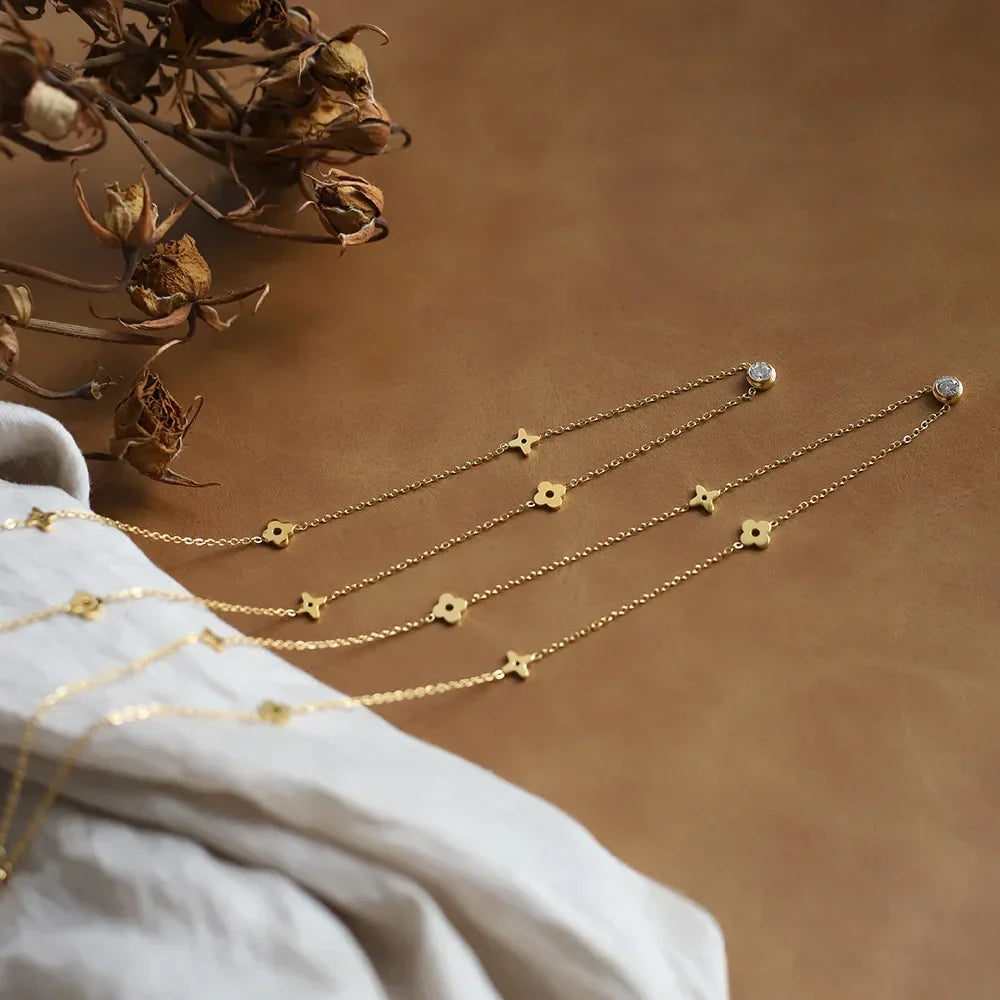 Lux Stainless Steel Zircon Flower Necklace