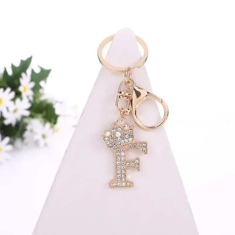 Luxury Crown 26 Letter Metal Keyring Fashion Rhinestone Keychain
