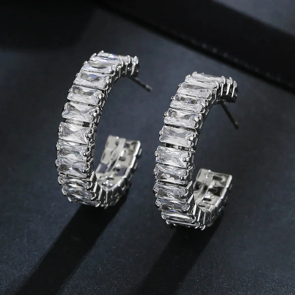 Emmaya New Geometric Rectangle Zircon Anti Allergy Stud Earrings For Women Fashion Gold Color Circle Shape Party Jewelry