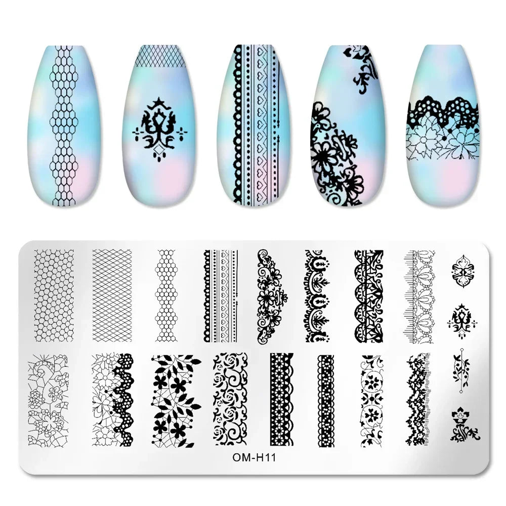 Snake Leopard Nail Templates Flower Leaf Heart Lace Pattern Nail Stamper Stencil Plates For Women Girls DIY Manicure Accessories