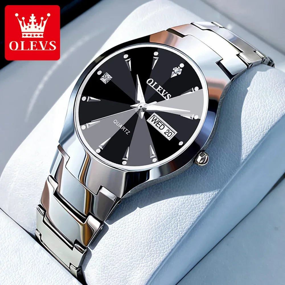 Tungsten Steel Luxury Waterproof Quartz Calendar Watch