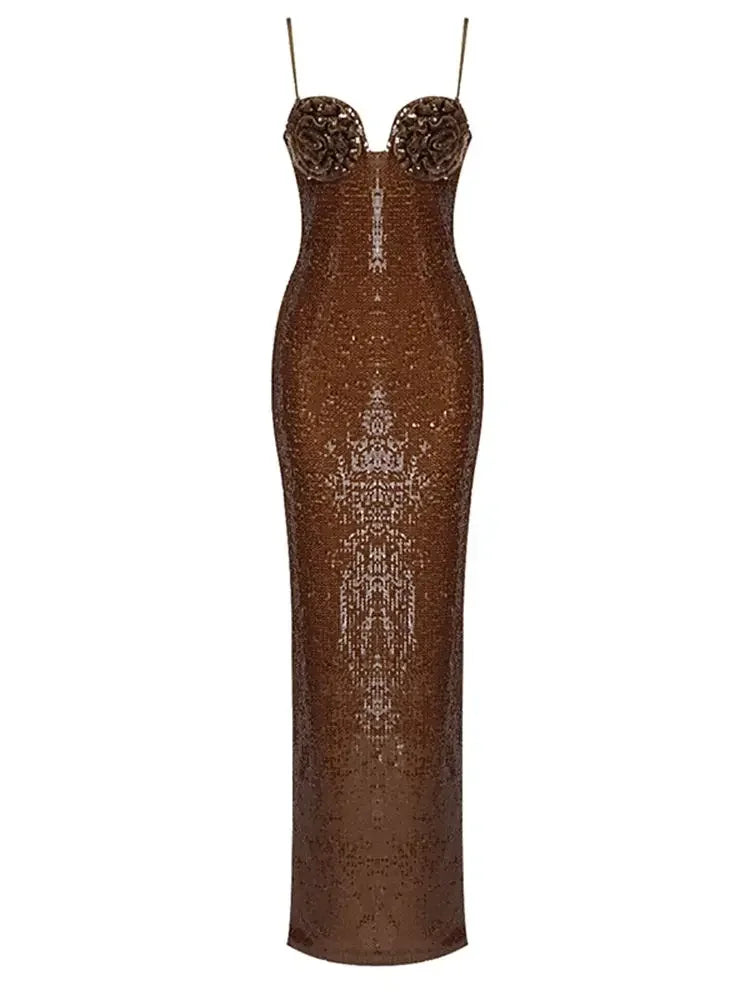High Quality Celeb Sequin Maxi Dress