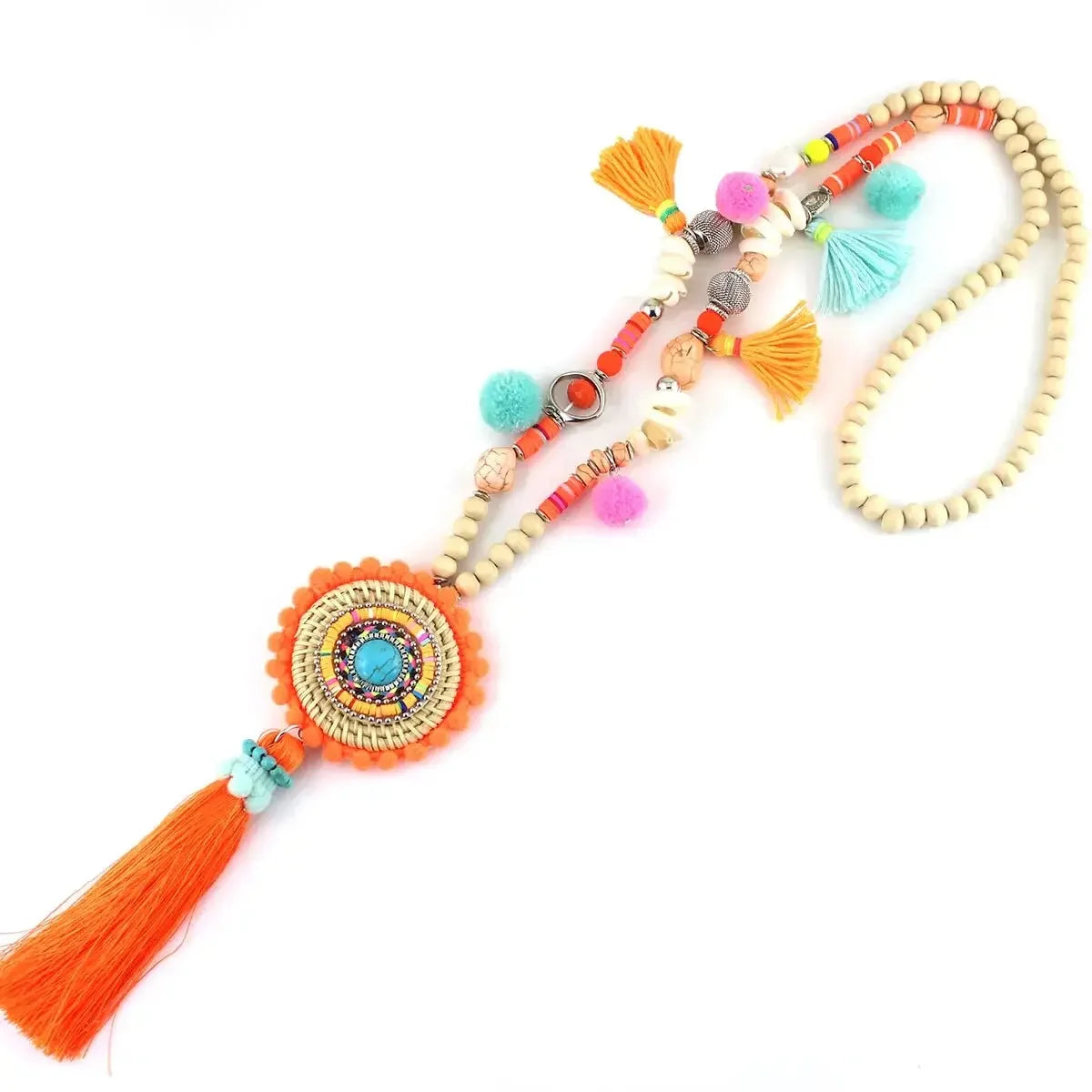 Handmade Women Long Necklace Boho Bohemian Necklace Accessories Colorful Vintage Ethnic Punk Style Fashion Jewelry
