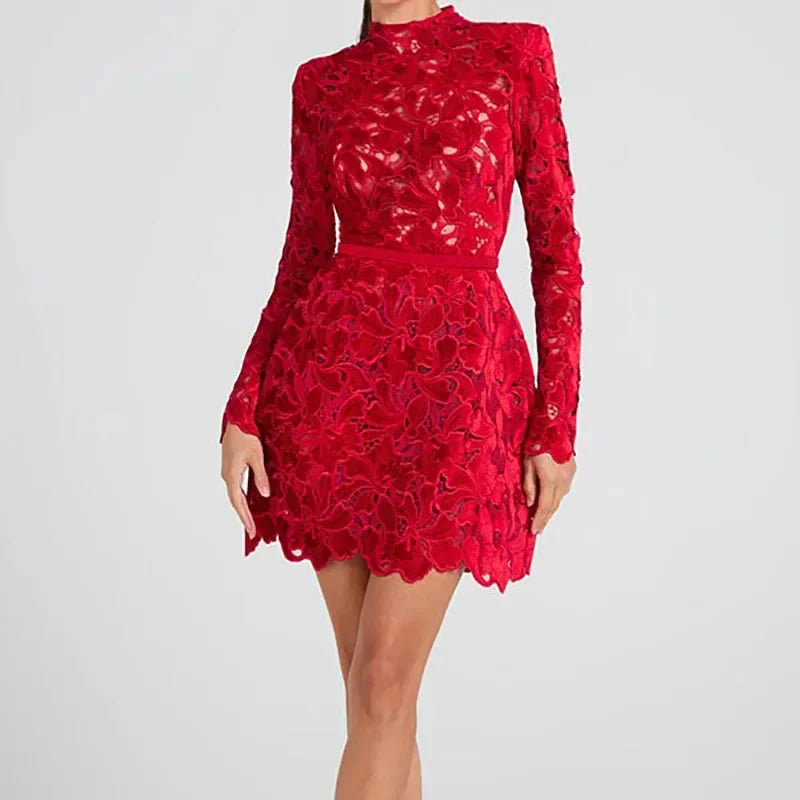 Lace Long Sleeve Mini Party Dress