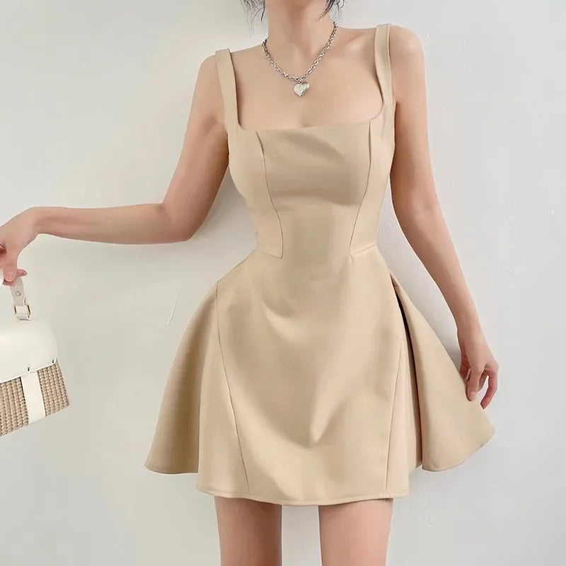 Summer Women Dress Sleeveless Open Back A-line Dress Fashion Casual Daily Versatile Strap Short Dress Roupas Feminina 2023