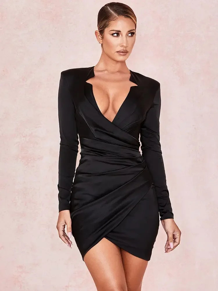 Deep V Long Sleeve Bodycon Dress