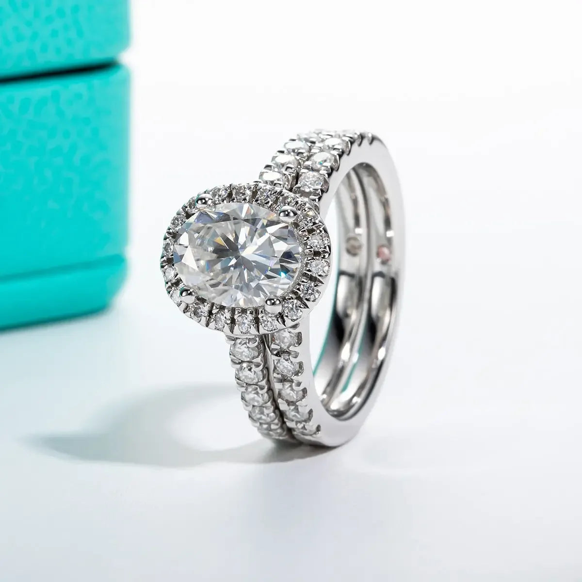 Wedding Band 2ct (Total 2.648ct) Oval Cut D Color Moissanite Ring Set