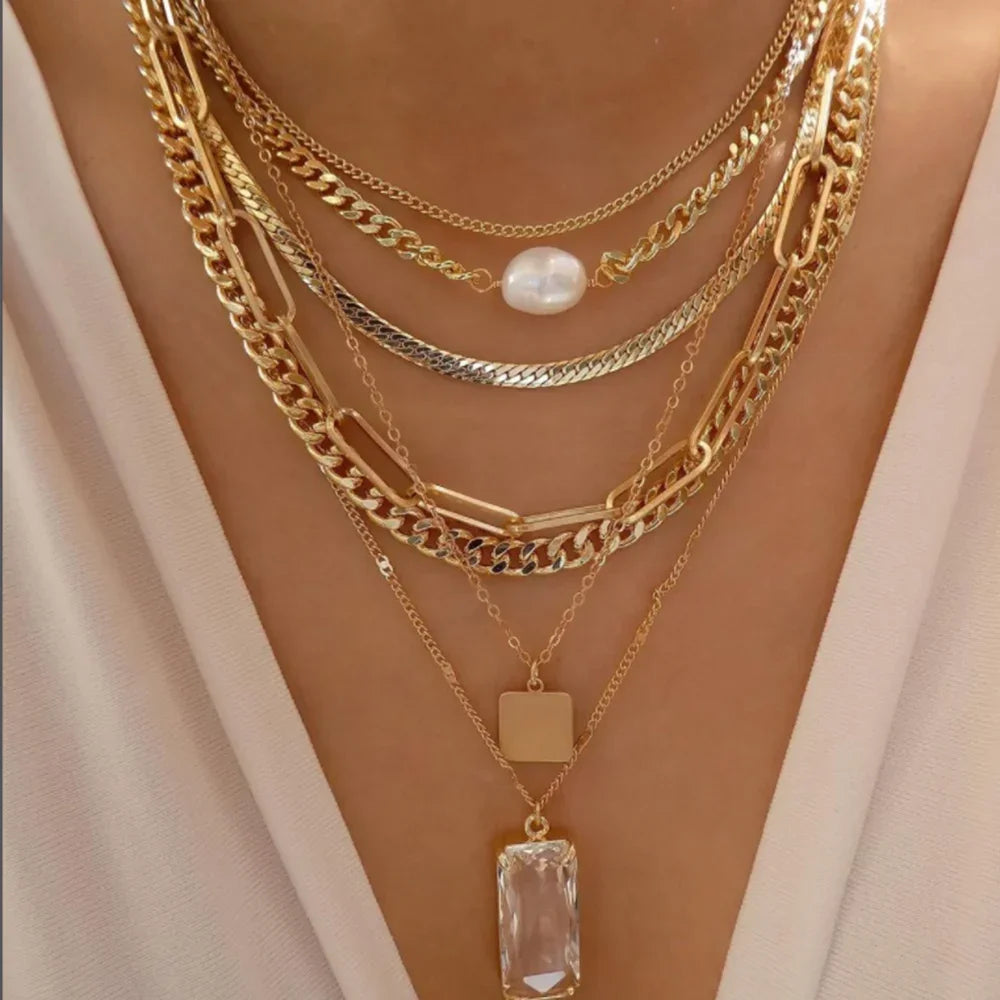 Boho Multi-Layer Crystal Pendant Necklaces