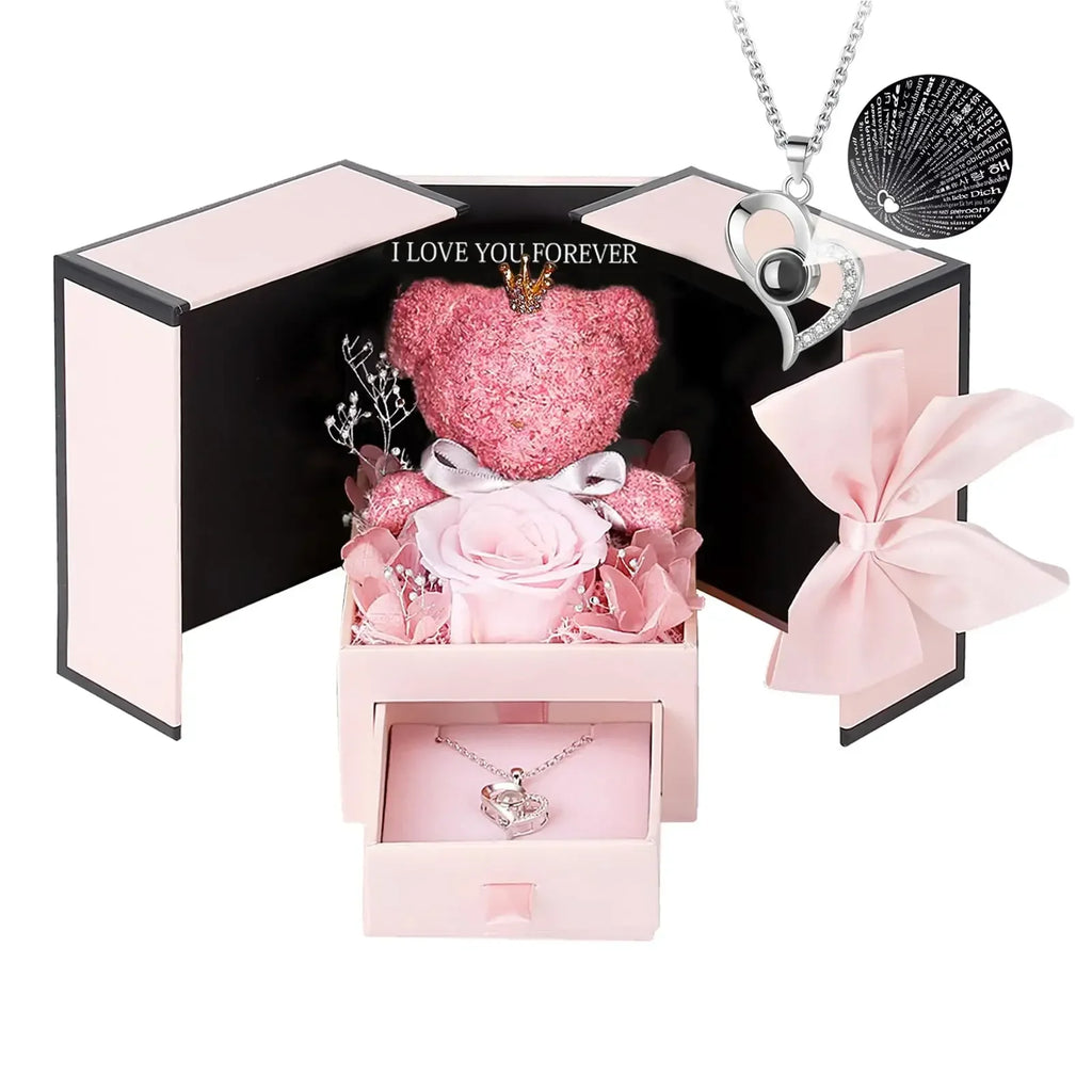 Eternal Rose Bear Box with Necklace