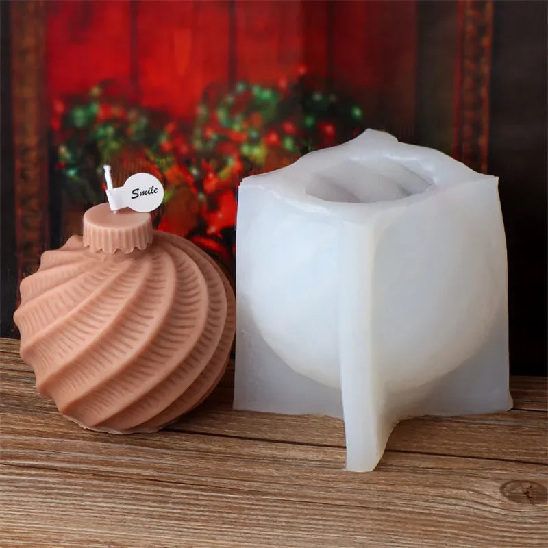 DIY Christmas geometric sphere candle silicone mold stripe spiral wave pattern spherical cake chocolate silicone mold resin mold