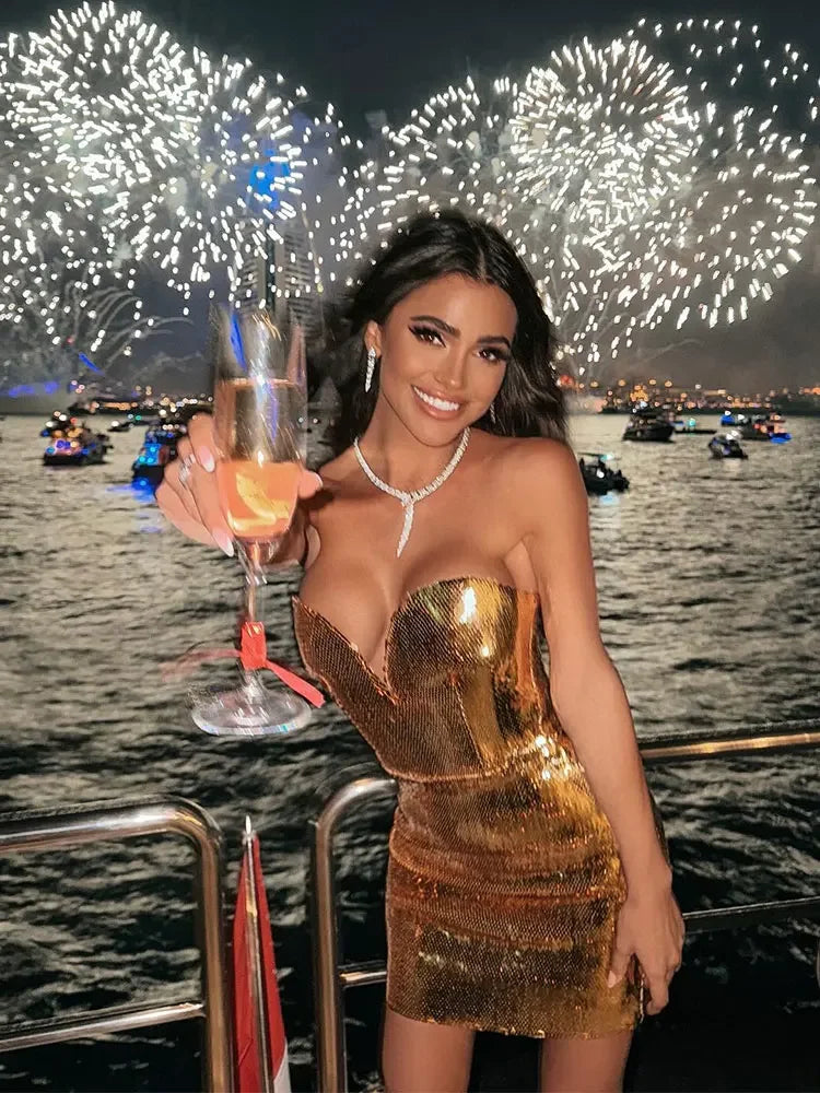 LUX Gold Sequin Mini Dress