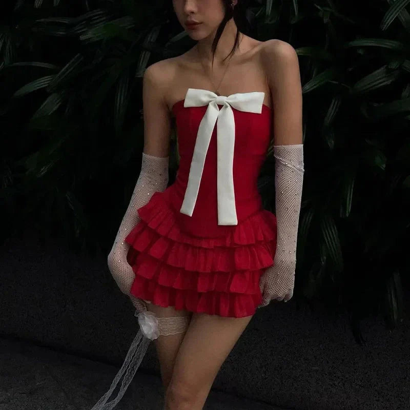 LUX IN LOVE Red Strapless Top & Skirt Set