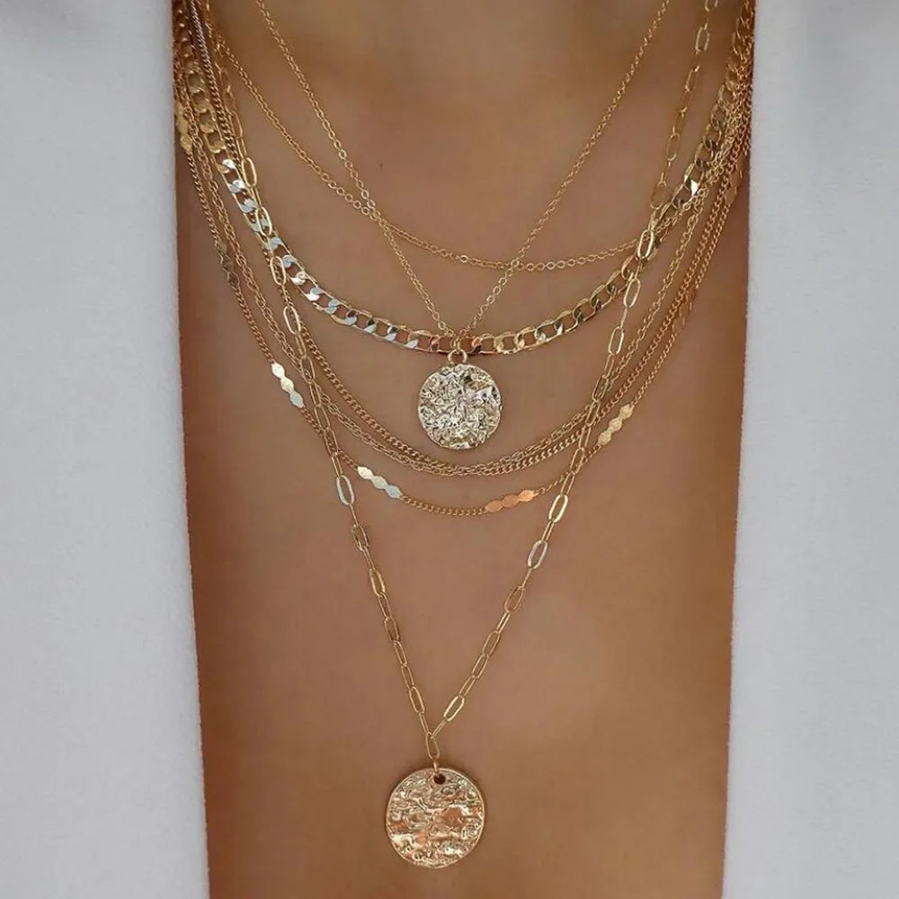 Boho Multi-Layer Crystal Pendant Necklaces