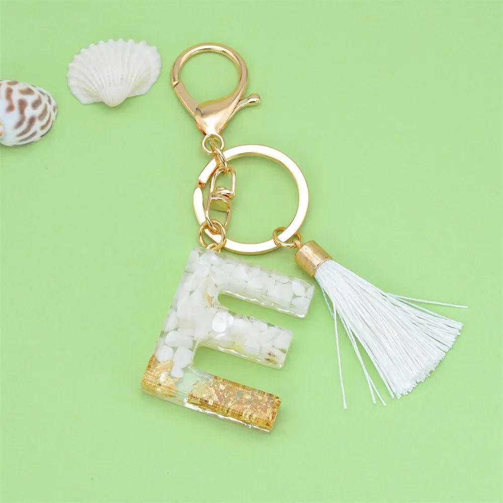 Fashion Bling A to Z Letter Keychain With White Tassel 26 Initial Keychain Car Key Holder Handbag Accessories