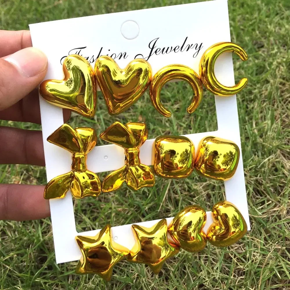 Happy Metallic Balloon Stud Earrings Set