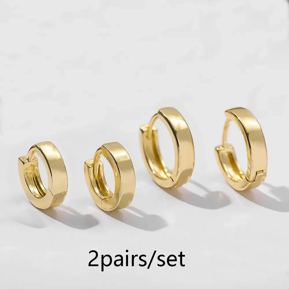 Gold Color Stainless Steel Hoop Earrings for Women Small Simple Round Circle Huggies Ear Rings Steampunk Accessories