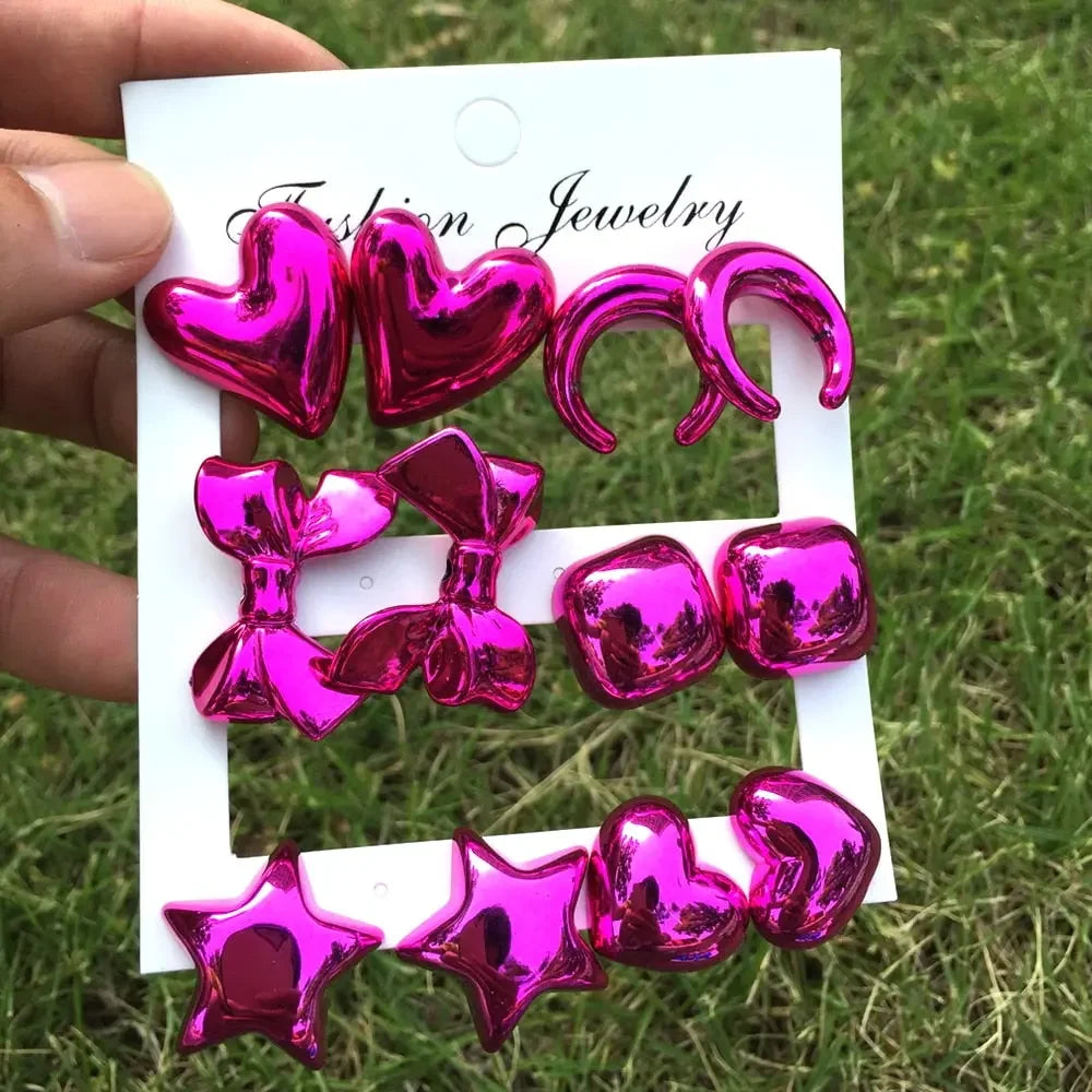 Happy Metallic Balloon Stud Earrings Set