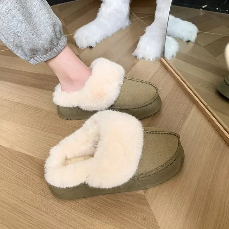 Platform Suede Fur Slippers