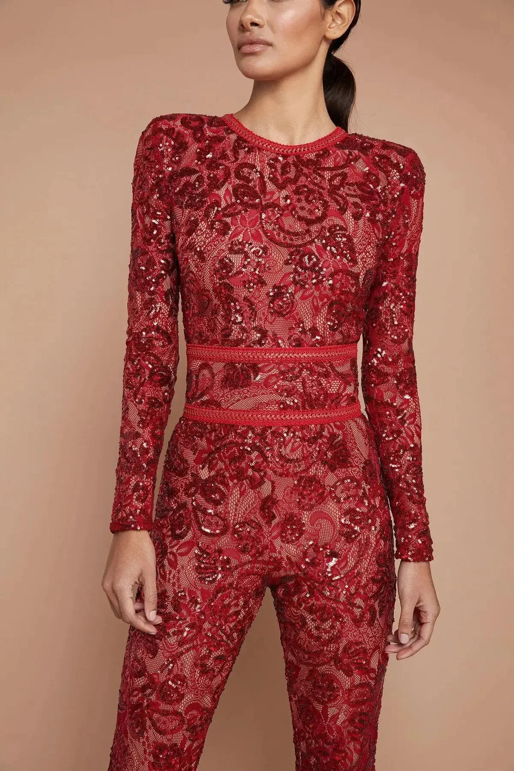Elegant Lace Long Sleeve Bell-Bottom Jumpsuit