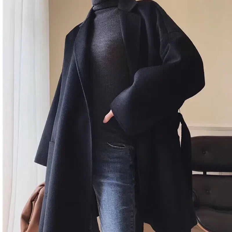 Brand high-end water corrugated double face cashmere coat Women 2022 loose lapel winter wool coat jacket