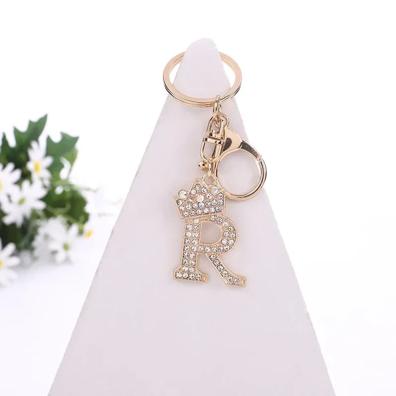 Luxury Crown 26 Letter Metal Keyring Fashion Rhinestone Keychain