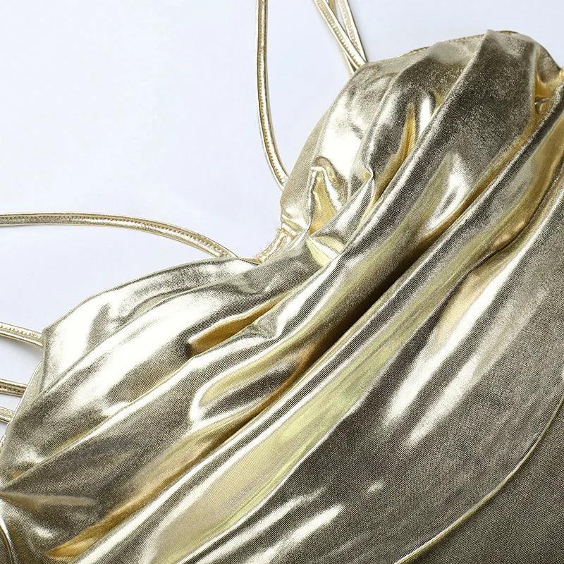 Metallic Soft Gold Slim Midi Dress