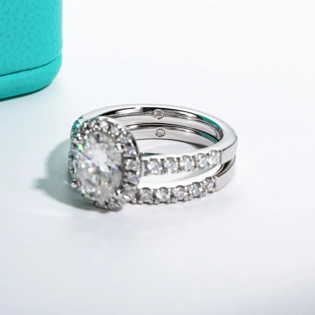 Wedding Band 2ct (Total 2.648ct) Oval Cut D Color Moissanite Ring Set