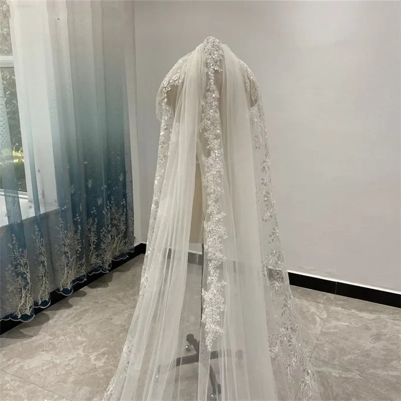 Luxury Cathedral Length Bridal Veils One Layer White or Ivory 3m  3. 5 Meters 4m 5m Long Wedding  Veil for Bride with Metal Comb