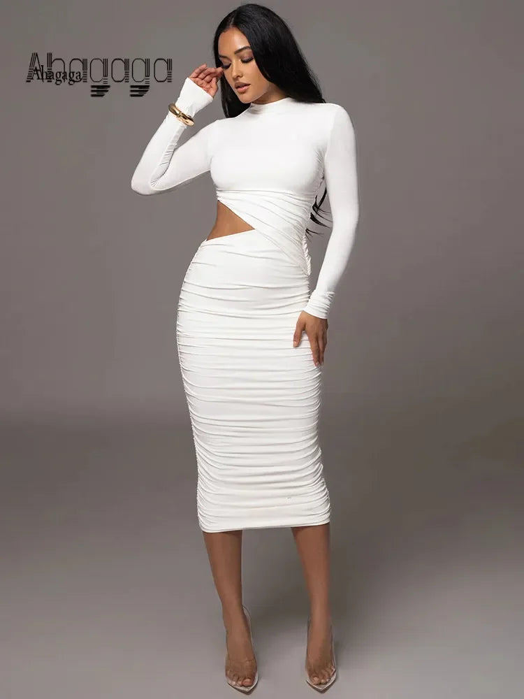 Just Dreamy Long Sleeve Cut Out MIDI Dress