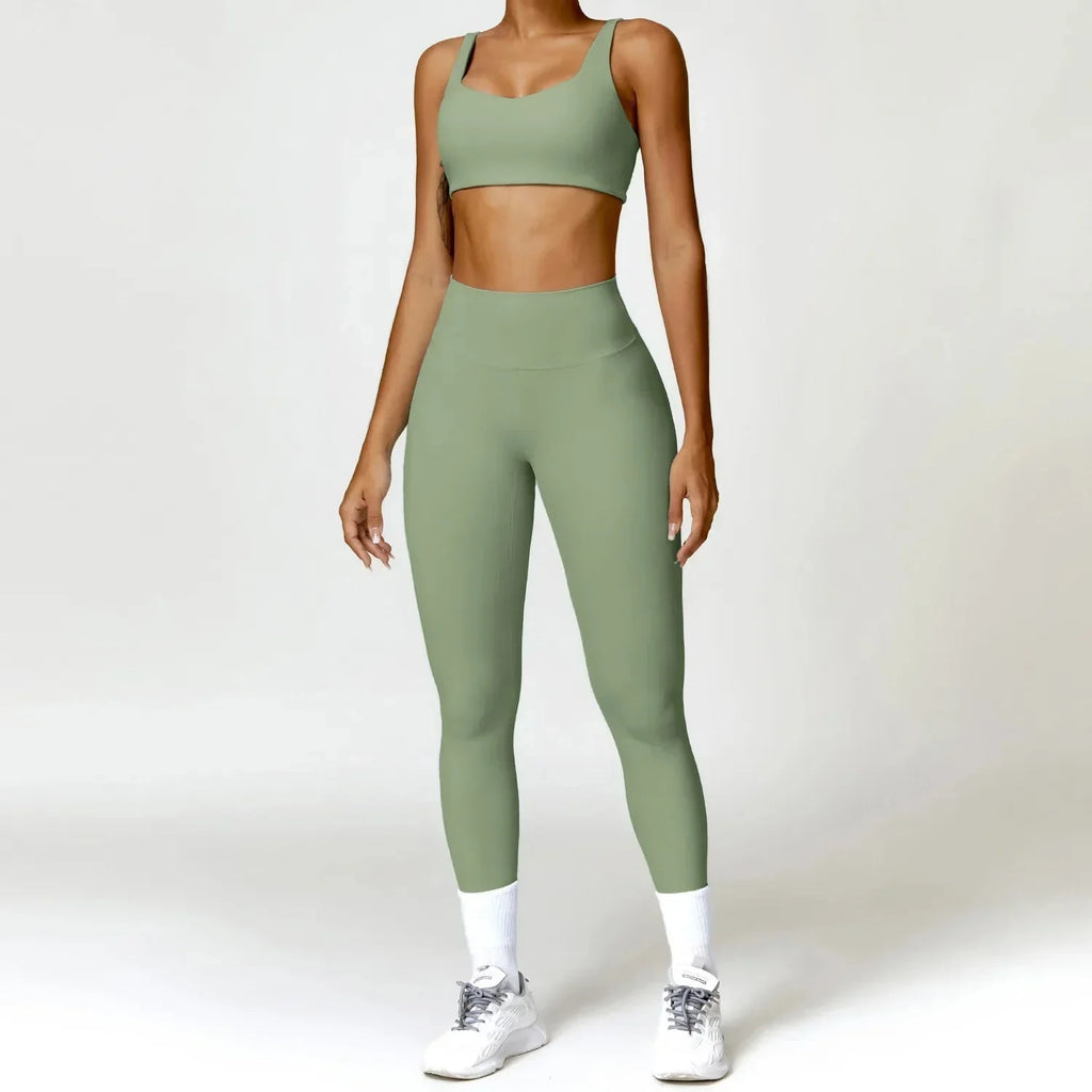 2PCS Yoga Set Women Gym Long Sleeve Sports Suits Fitness Bra Crop Top Workout Clothes Female Athletic Wear Legging Sportswear