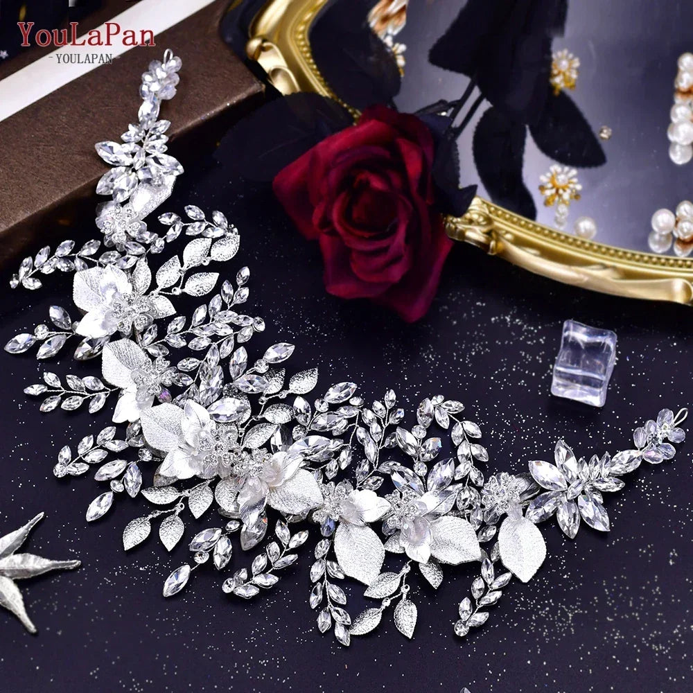 TOPQUEEN Wedding Headband Hair Jewelry Luxury Bride Headdress Hair Accessories Rhinestone Wedding Head Piece Woman Tiara HP240